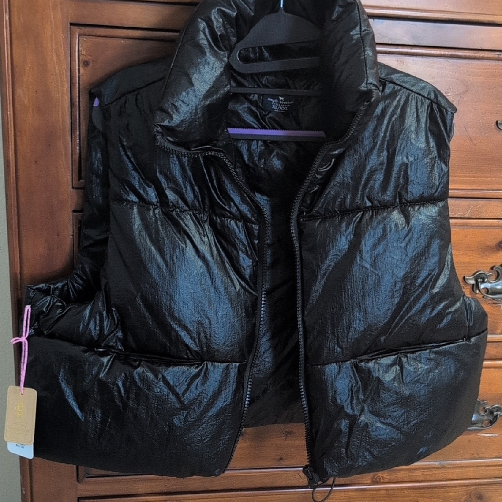 Shiny Black Puffer Vest